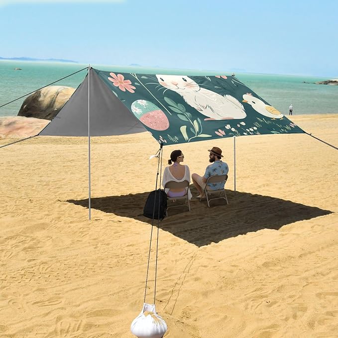 ALAZA Rabbit Easter Egg Chick Flower Leaf Branch Beach Tent Sun Shelter Portable Canopy Sunshade for Outdoor Camping Picnics Backyard Fun 10x9 ft