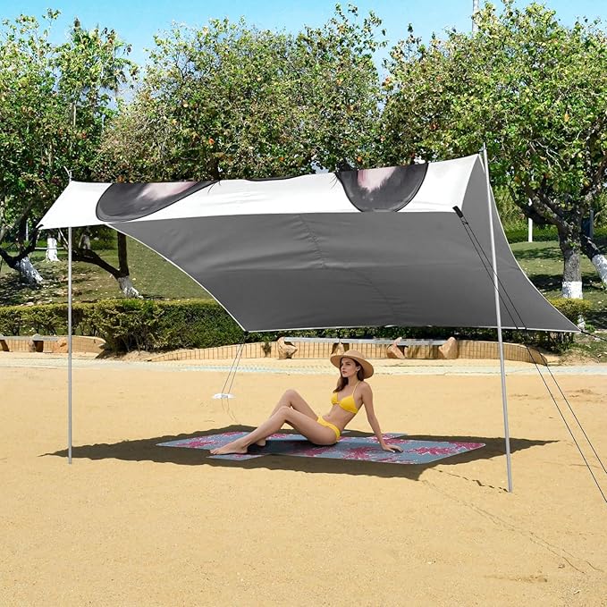 ALAZA Cute Cartoon French Bulldog with Smoothie Beach Tent Sun Shelter Portable Canopy Sunshade for Outdoor Camping Picnics Backyard Fun 10x9 ft