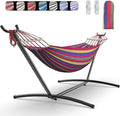 EveryFun Double Hammock with Heavy-Duty Steel StandPortableEasy Assembly600lbs Weight CapacitySuit for IndoorYardCampingor Outdoor-Wide Red