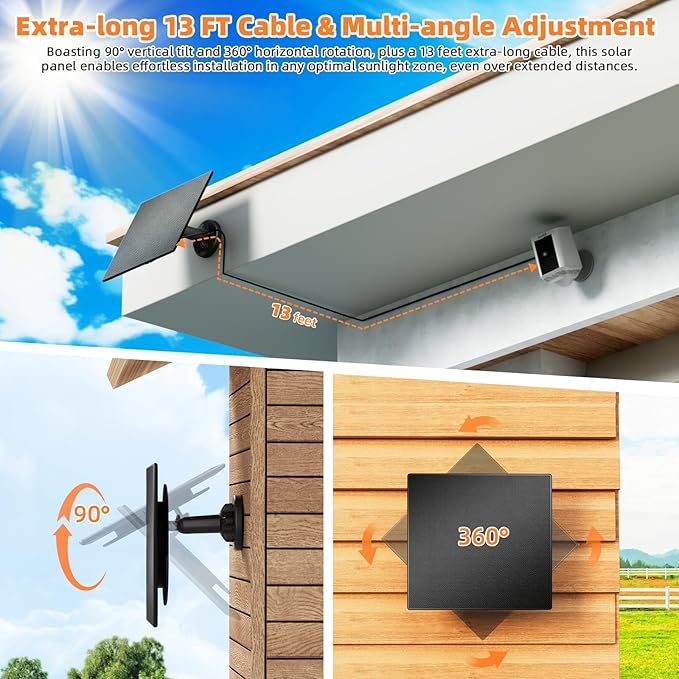 2 Pack Solar Panel Charger for Ring Security Cameras Works with Spotlight/Stick Up Cam (Plus/Pro/Battery Models) 5W 13ft Long Cable USB-C Adapter Weatherproof Design