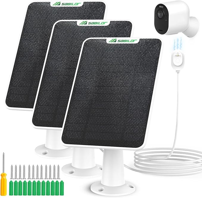 3 Pack 6W Solar Panel for Arlo Pro 5S/Pro 4/Pro 3/Pro 3 Floodlight/Ultra 2/Ultra IP65 Weatherproof Solar Panels Compatible with Arlo Solar Panel Charger with Secure Wall Mont 9.8FT Cable 360° Bracket