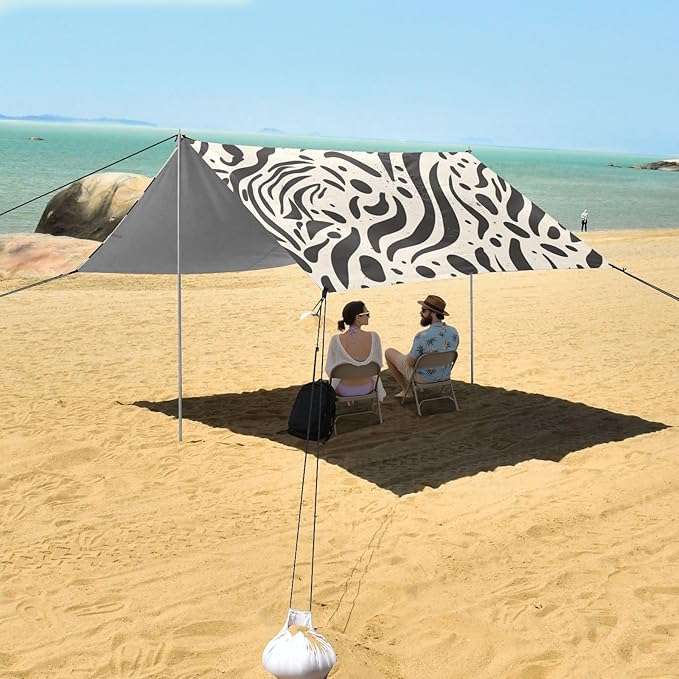 Animal Skin Print Style Saddlebrown Beach Canopy UPF50 Waterproof Large Portable Sun Shelter with Carrying Bag for Camping Picnics Backyard &amp Fishing