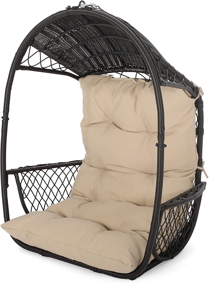 Christopher Knight Home Sidney Outdoor/Indoor Wicker Hanging Chair with 8 Foot Chain (NO Stand) Brown and Tan