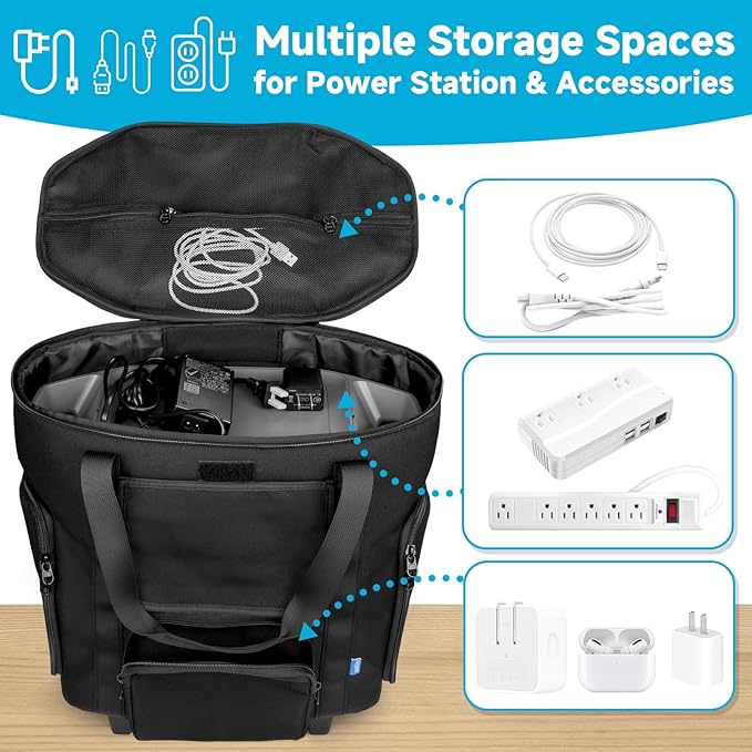 Xxerciz Carrying Bag Compatible with ECOFLOW DELTA 2 Power Station Storage Case with Wheels and Pull Rods Portable Generator Rolling Bag with Multi-Pocket and Handle for Outdoors