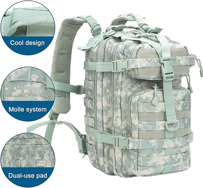 Greencity Army Tactical Backpack Military Assault Pack Flag Patch Outdoors Bug Out Bag Small Rucksack Molle Bag 30LACU
