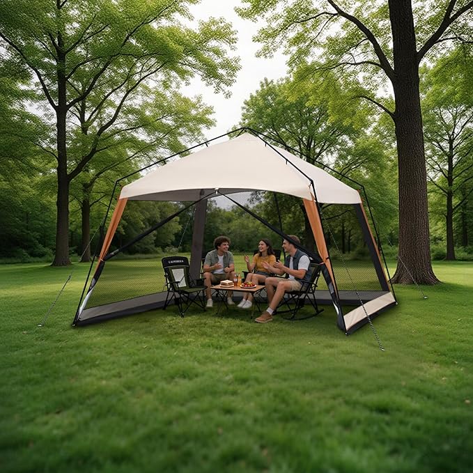 12 x 12 FT Camping Screen Tent for 8-10 Person Easy Setup Screen House with UV 50+ Sun Protection &amp Mosquito Net for Camping Backyard Picnic Patio Outdoor Beige &amp Brown