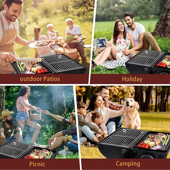 Supernal Portable Charcoal GrillTabletop Charcoal GrillBBQ Grill for Outdoor Cooking CampingPicnicsBackyardBalcony-Black2 Carbon Tank2 Baking Net1 Baking Pan