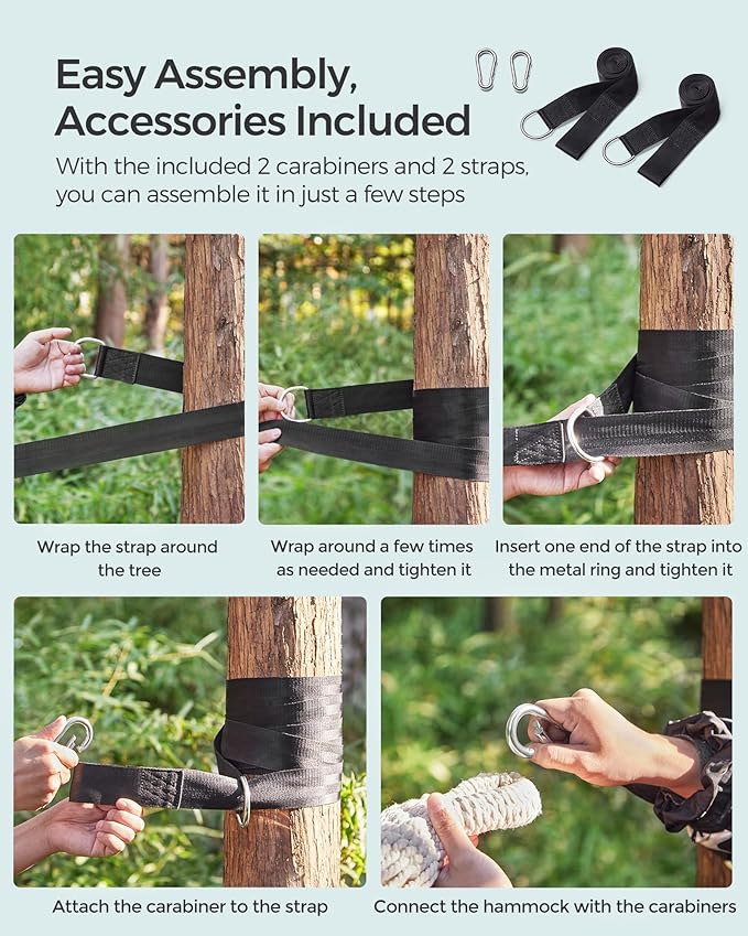 SONGMICS Double Hammock 98.4 x 59.1 Inches 660 lb Load Capacity with Compression Bag Mounting Straps Carabiners for Terrace Balcony Garden Outdoor Camping Gray UGDC15GY