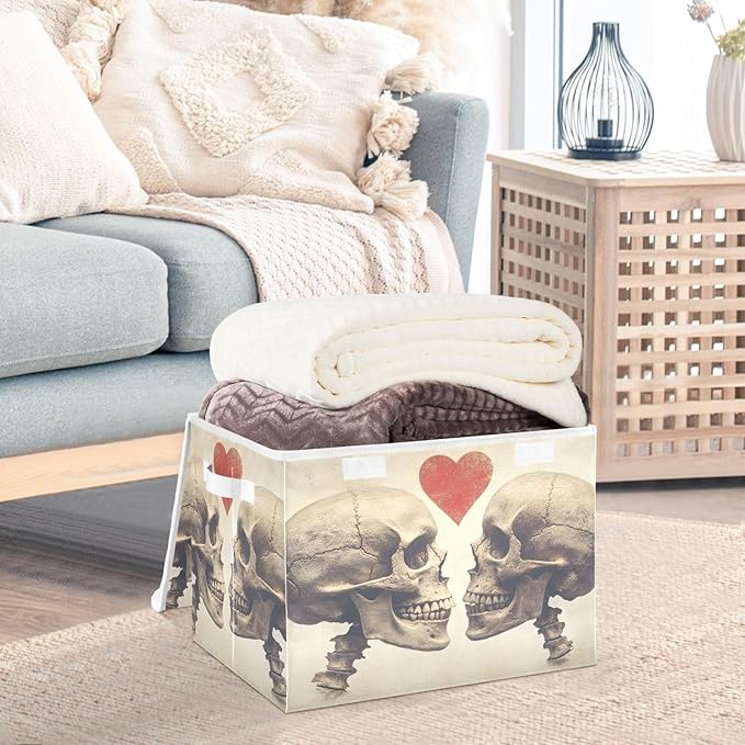 AIXIWAWA Lidded Storage Cube (Heart Skull) Fabric Foldable Closet Bins with Flip Lid and Handles Organizer Basket Container 16.5 x 12.6 x 11.8 IN
