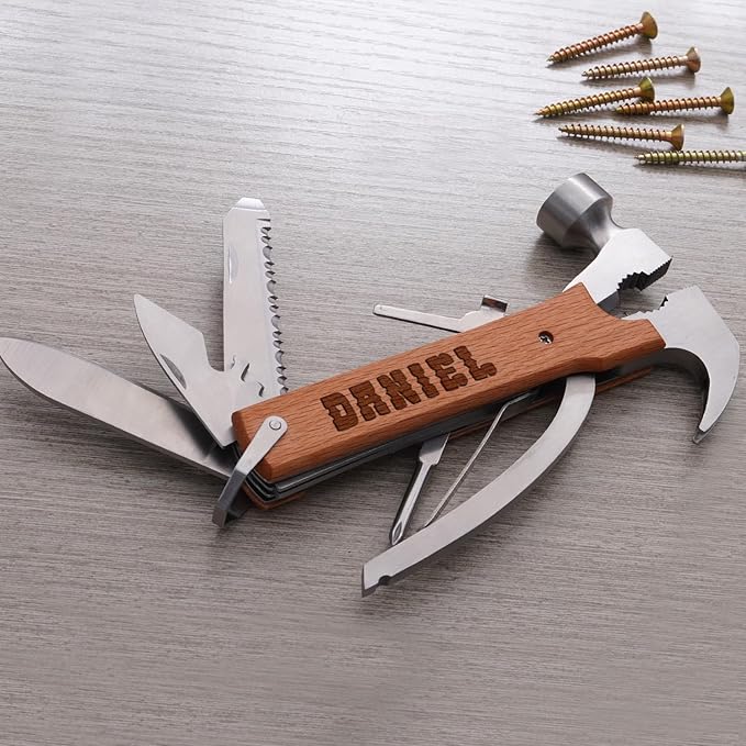 Custom Pocket Knife for Men Personalized Gift for Men Custom Engraved Multitool Multiple Tools for Wooden Handle Cool Birthday Christmas Fathers Day Gift for Dad Husband Grandpa