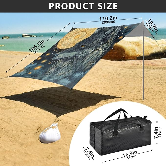 ALAZA Fantasy Starry Wolf Beach Tent Sun Shelter Portable Canopy Sunshade for Outdoor Camping Picnics Backyard Fun 10x9 ft