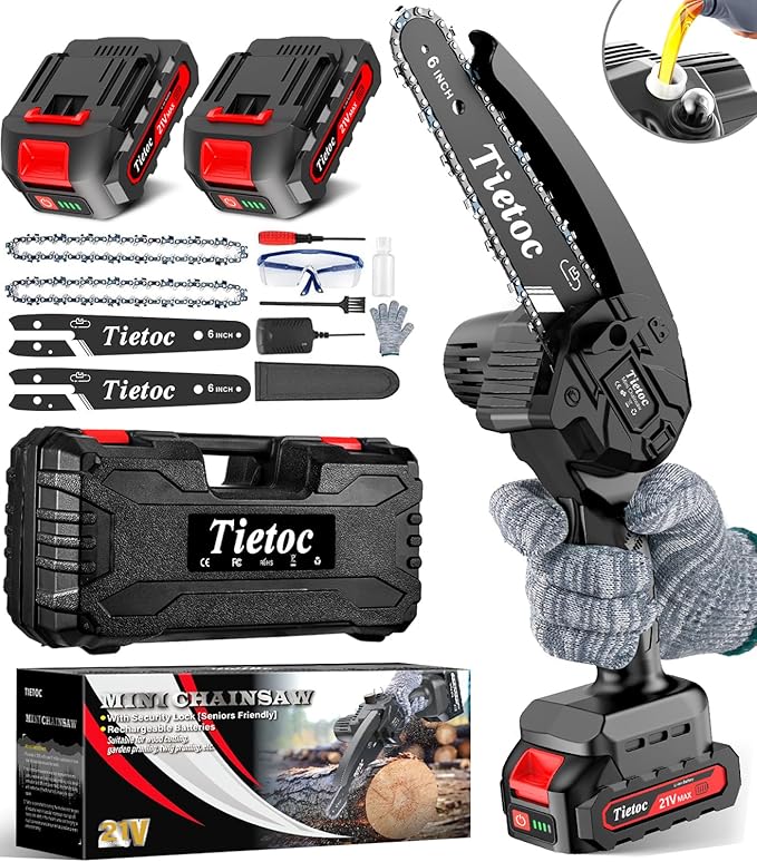 Tietoc Mini Chainsaw 6 Inch Cordless Portable Electric Chain Saw Small Handheld Battery Powered Super Saws Gifts for Men Women Birthday Gift for Dad Fathers Husband Him Her Mom Mothers Grandparent