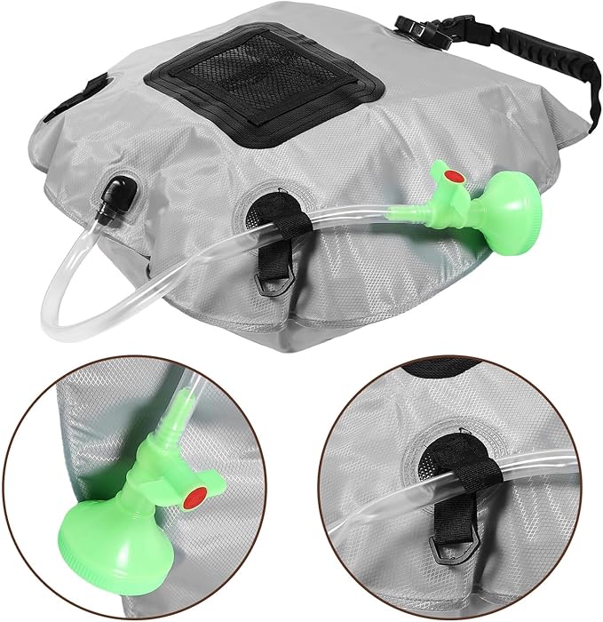 Alipis 20l Portable Camping Solar Shower Bag with Temperature Indicator Grey Solar Heated Outdoor Shower for Hiking Beach and Travel
