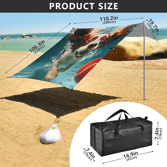 ALAZA Dog Plays Tennis Beach Tent Sun Shelter Portable Canopy Sunshade for Outdoor Camping Picnics Backyard Fun 10x9 ft