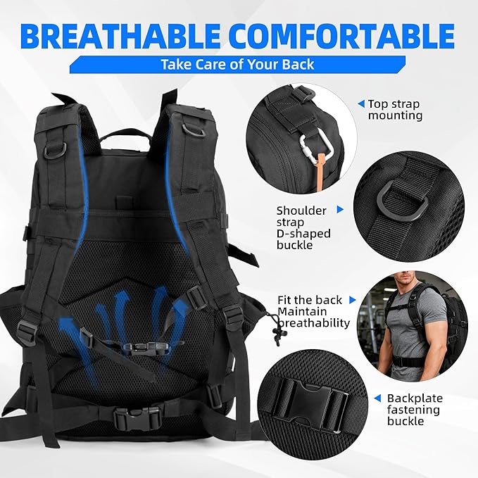 45L LUPU TACTICAL Backpack for Men and Women 3 Days Assault Pack Outdoor Travel Hiking Camping Rucksack with Molle Webbing (Black)