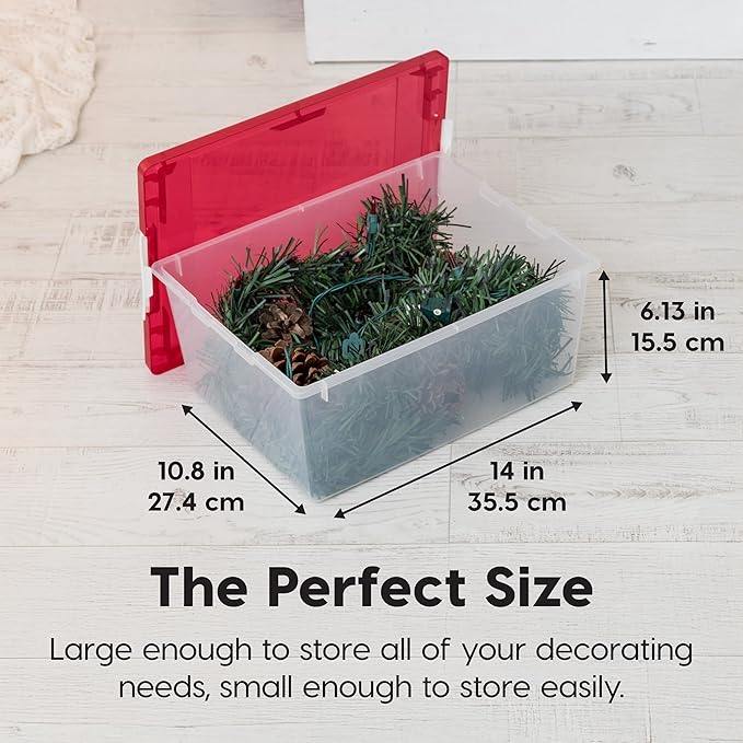 IRIS USA 12 Qt. Plastic Storage Bins Containers with Lids 4 Pack Sensory Bin Craft Storage Craft Organizers and Storage Organizing Container for Home Office School Supplies Stackable Clear/Red