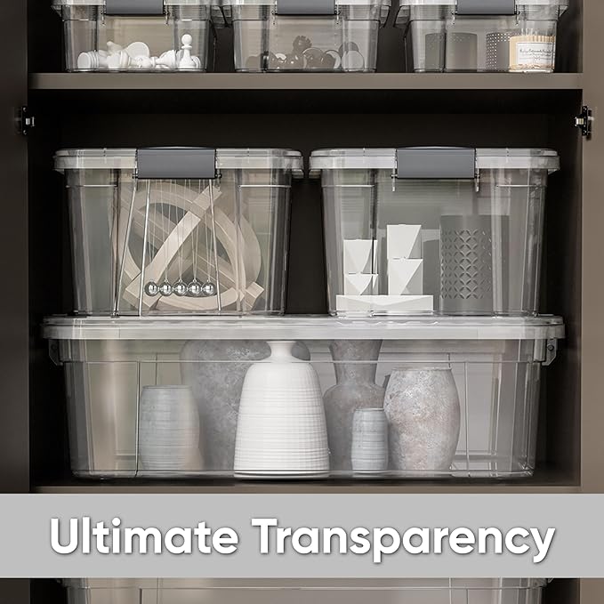 Superio Storage Bins with Lids Clear Plastic Containers for Organizing Stackable Totes BPA Free Odor Free Organizer Boxes for Home and Dorm (2 Pack 13.7 Qt)