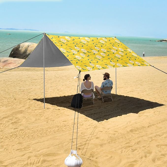 ALAZA Lemon Cartoon Beach Tent Sun Shelter UPF50+ Protection Beach Shade Canopy w/ 4 Sandbags for Outdoor Camping Fishing Backyard Fun Picnic 10x9 ft