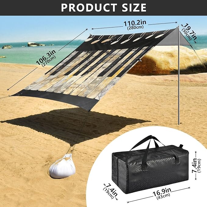 ALAZA Grunge Musical Piano Keyboard Black Beach Tent Sun Shelter Portable Canopy Sunshade for Outdoor Camping Picnics Backyard Fun 10x9 ft