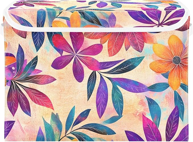 Storage Cube with Lid Pattern Floral Print 16.5×12.6×11.8 IN Collapsible Large Capacity Foldable Storage Basket Bin Organizer