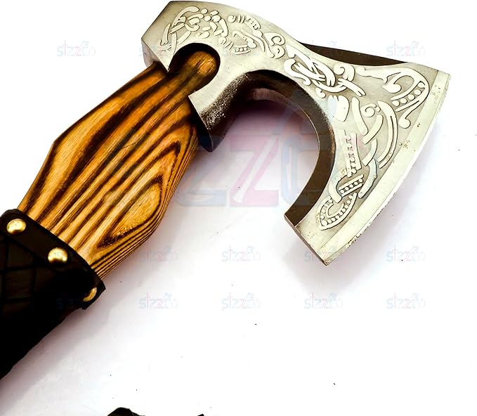 Custom Forged Carbon Steel Viking Style Bearded Axe - Real Hatchet Throwing &amp Camping Axe with Leather Wrap Best Gift for Anniversary Valentine's Day Birthday with Premium Leather Sheath