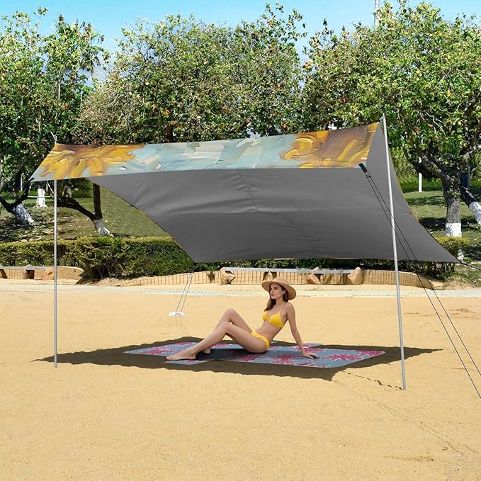 ALAZA Funny Pig Piglet Sunflower Summer Beach Tent Sun Shelter Portable Canopy Sunshade for Outdoor Camping Picnics Backyard Fun 10x9 ft