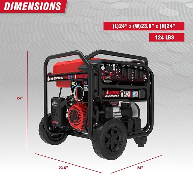 A-iPower 5000-Watt Remote Start Dual Fuel Portable Generator CO Sensor Shutdown Heavy Duty Generators with 223cc OHV Engine For Jobsite RV Home Backup Emergency(GXS5000RD)