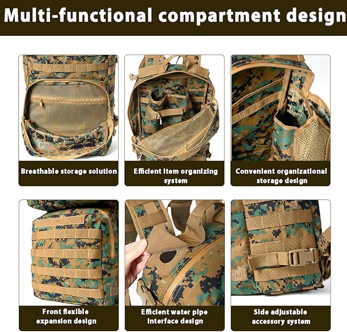 MT Military Rucksack Style Assault Pack Compatible with FILBE System – Tactical MOLLE Backpack for Outdoor Hiking Camping Hunting – Modular 30L Capacity Marpat Woodland