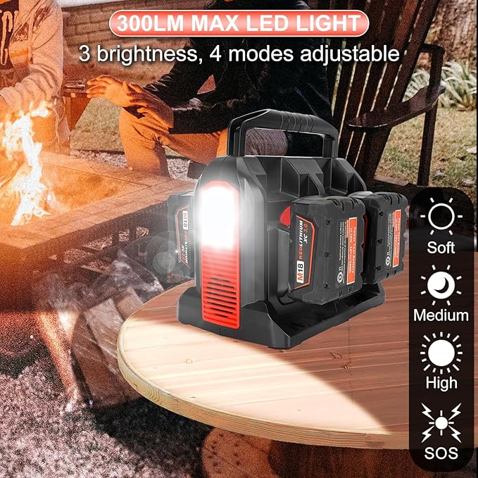 DC 18V to AC 120V Power Inverter Compatible with Milwaukee M18 18V Battery 350W Pure Sine Wave Portable Power Inverter Converter with LCD Display and LED Light 4 Battery Port