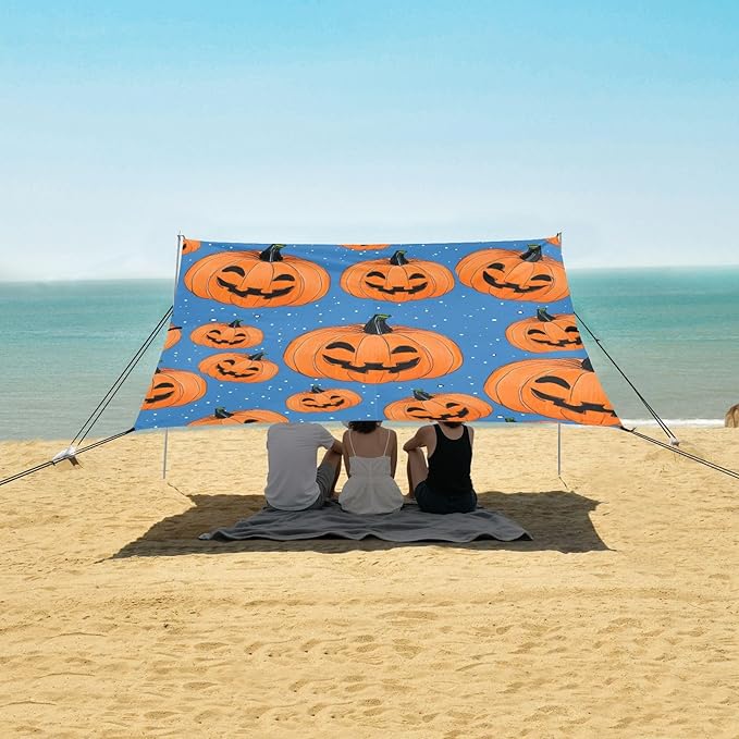 ALAZA Laughing Pumpkin Pattern Beach Tent Sun Shelter Portable Canopy Sunshade for Outdoor Camping Picnics Backyard Fun 10x9 ft