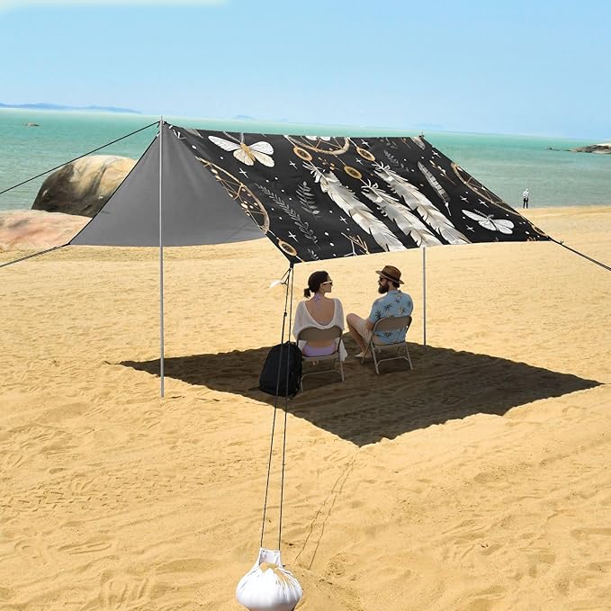 ALAZA Butterfly Dream Catcher Beach Tent Sun Shelter UPF50+ Protection Beach Shade Canopy w/ 4 Sandbags for Outdoor Camping Fishing Backyard Fun Picnic 10x9 ft