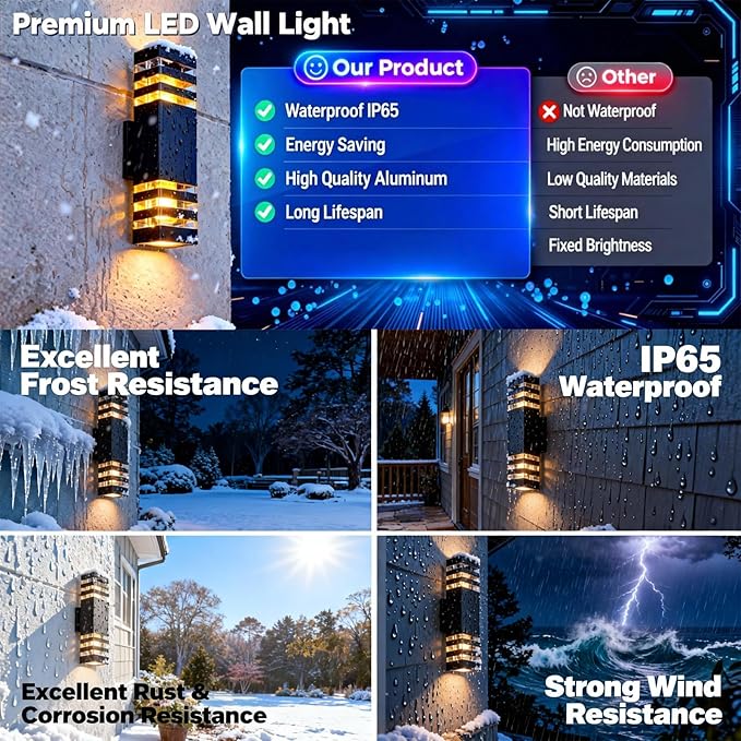 2Pack 15inch Outdoor LED Wall Lights4000K Day White Outdoor 18W Wall Light Aluminum Body Waterproof IP65 led Porch Light for House Patio Garage Garden.(No Sensor)