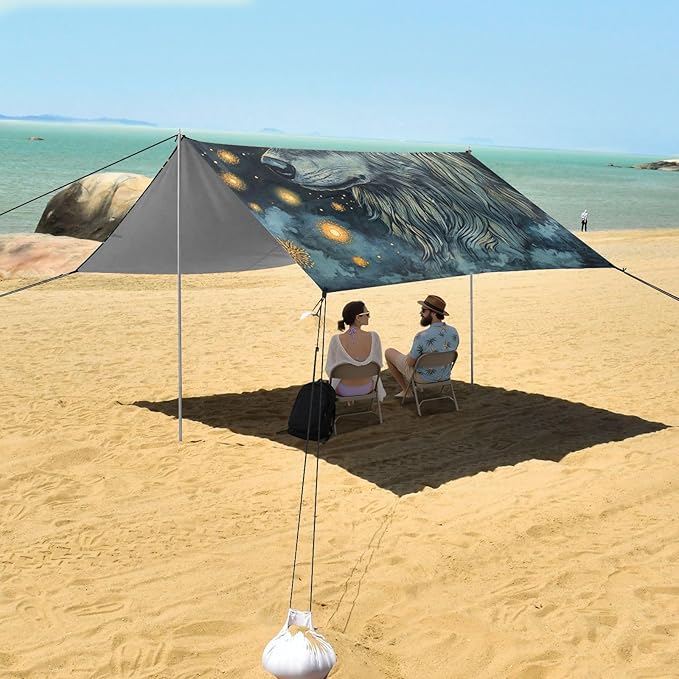 ALAZA Fantasy Starry Wolf Beach Tent Sun Shelter Portable Canopy Sunshade for Outdoor Camping Picnics Backyard Fun 10x9 ft