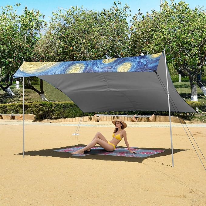 ALAZA Labrador Dog Starry Beach Tent Sun Shelter Portable Canopy Sunshade for Outdoor Camping Picnics Backyard Fun 10x9 ft
