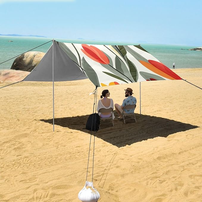 ALAZA Tulip Flower Abstract Beach Tent Sun Shelter Portable Canopy Sunshade for Outdoor Camping Picnics Backyard Fun 10x9 ft