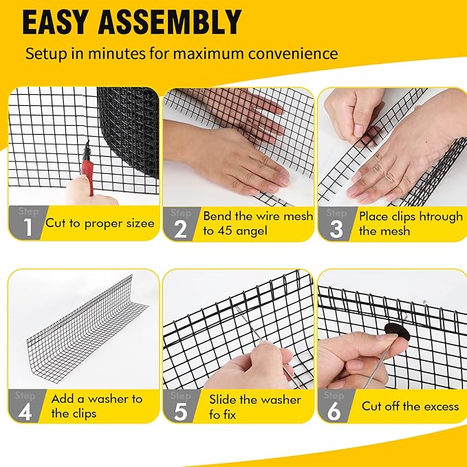 6in X 100ft Solar Panel Bird GuardSolar Panel roof Protection net 1/2inch Mesh PVC Black Vinyl Coated Galvanized net 70 Fastener ClipsUsed for BirdAnimal Control