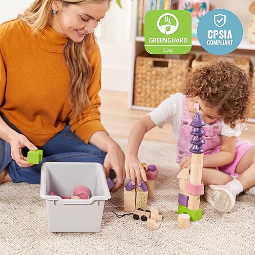 ECR4Kids Scoop Front Storage Bins Multipurpose Organization Light Grey 10-Piece