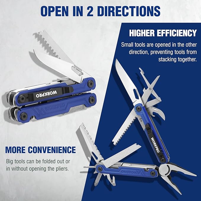 WORKPRO 2-in-1 Folding Knife/Utility Knife - Gifts for Dad &amp 18-in-1 Multi Tool Pliers Blue