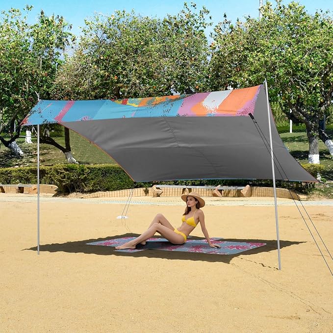 ALAZA Peace Sign Gesture Painting Beach Tent Sun Shelter UPF50+ Protection Beach Shade Canopy w/ 4 Sandbags for Outdoor Camping Fishing Backyard Fun Picnic 10x9 ft