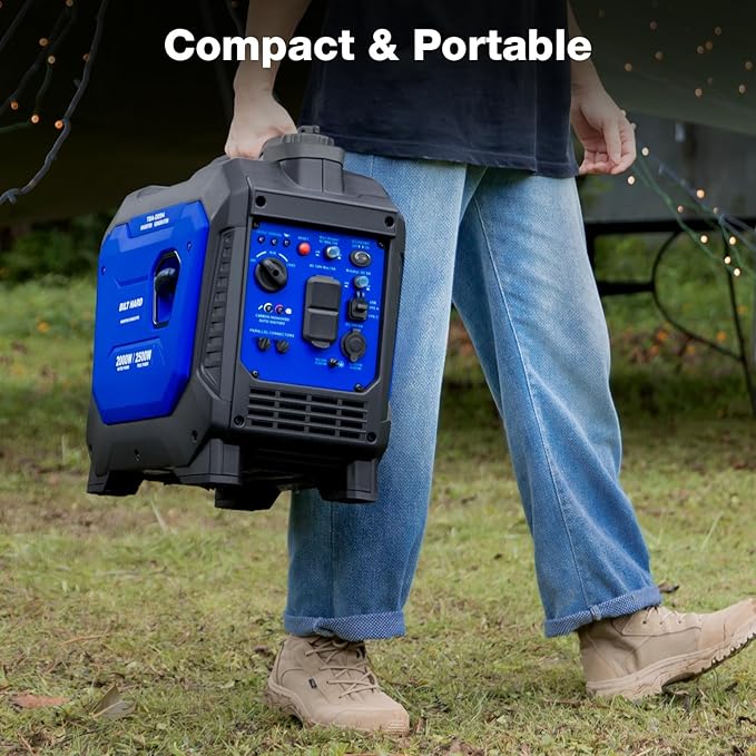 BILT HARD Gas Generator 2500W 80cc 4 Stroke Quiet Inverter Generator with CO Sensor Parallel Ready120V AC Duplex Receptacle and 12V DC Output Outdoor Generators for Camping Home Use 49-State