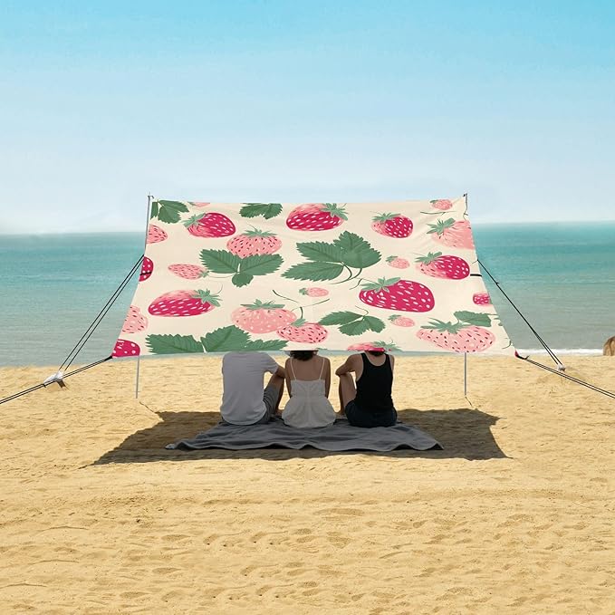 ALAZA Hand Drawn Strawberry Pattern Beach Tent Sun Shelter Portable Canopy Sunshade for Outdoor Camping Picnics Backyard Fun 10x9 ft