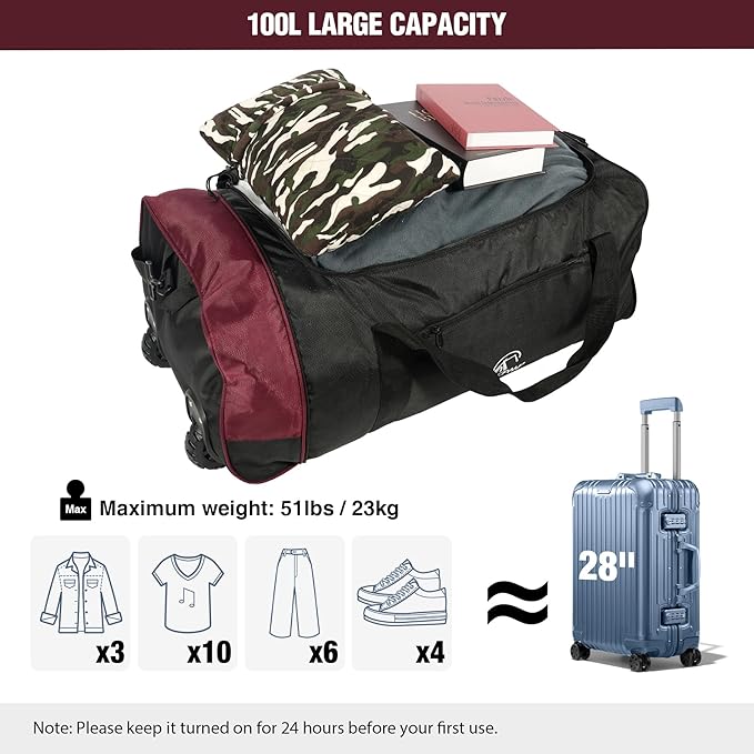 REDCAMP 85L/120L/140L Foldable Duffle Bag with Wheels Large Travel Duffel Bag