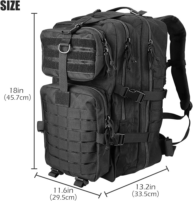 ProCase Tactical Backpack 42L Large Rucksack 3 Day Outdoor Military Army Assault Pack Go Bag Backpacks -Black