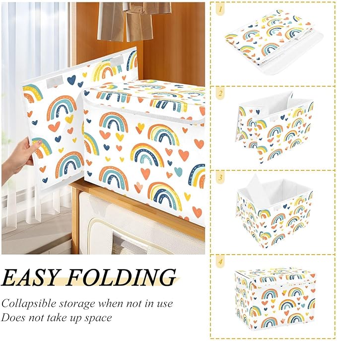 Lovely Arch Fabric Storage Bins with Lids and HandleFoldable Storage Bins with LidsCloset Organizers for Clothes Storage Room Organization Office Storage Chest Organizer