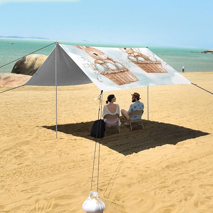 ALAZA Cute Bunnies Flying Baskets Hot Air Balloons Easter Eggs Beach Tent Sun Shelter Portable Canopy Sunshade for Outdoor Camping Picnics Backyard Fun 10x9 ft