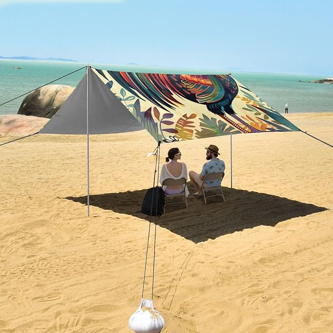 ALAZA Rooster Art Beach Tent Sun Shelter Portable Canopy Sunshade for Outdoor Camping Picnics Backyard Fun 10x9 ft