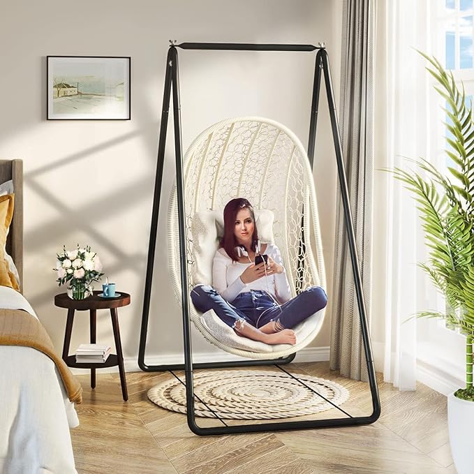 Hammock Chair StandHeavy-Duty Steel Hammock Stand Multi-Use Swing Stand for Outdoor Indoor Hanging Hammock Stand for Chair Hammock Chair not Include Weather Resistant Easy to Assemble (Black)