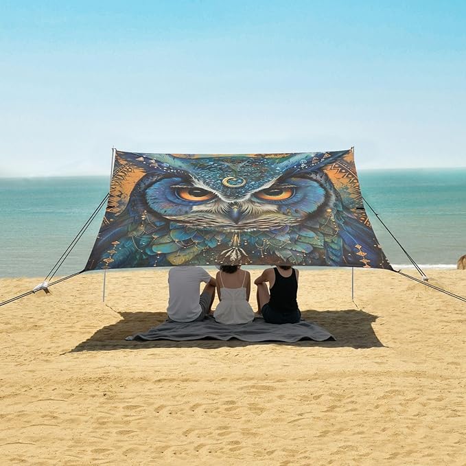 ALAZA Boho Beautiful Owl Beach Tent Sun Shelter Portable Canopy Sunshade for Outdoor Camping Picnics Backyard Fun 10x9 ft