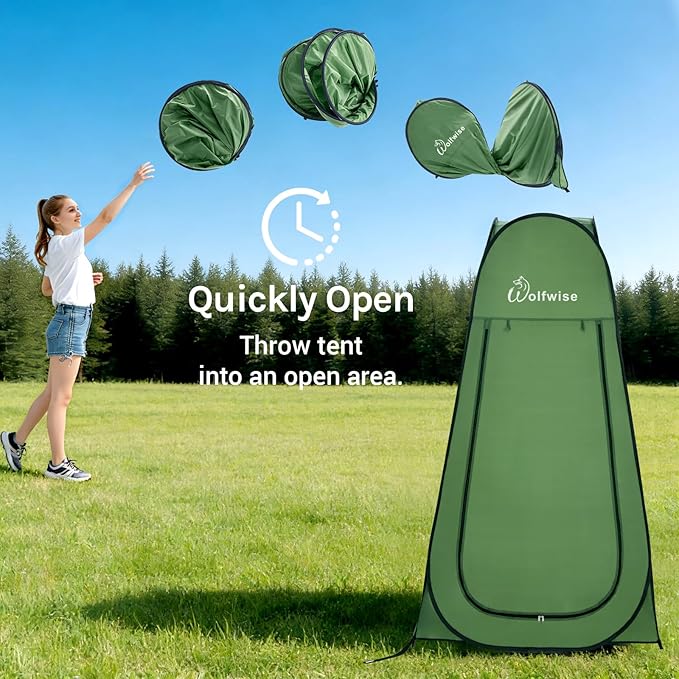 Wolfwise Pop Up Shower Tent for Camping Portable Instant Changing Tent with Ventilation Window &amp Carry Bag Privacy Bathroom Toilet for Beach &amp Outdoor Width 40  Height 75  Green