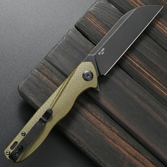 Sitivien ST103 Folding Knife D2 Steel BladeMicarta Handle EDC Tool Knife for Outdoor Camping Hunting Survival(Green)